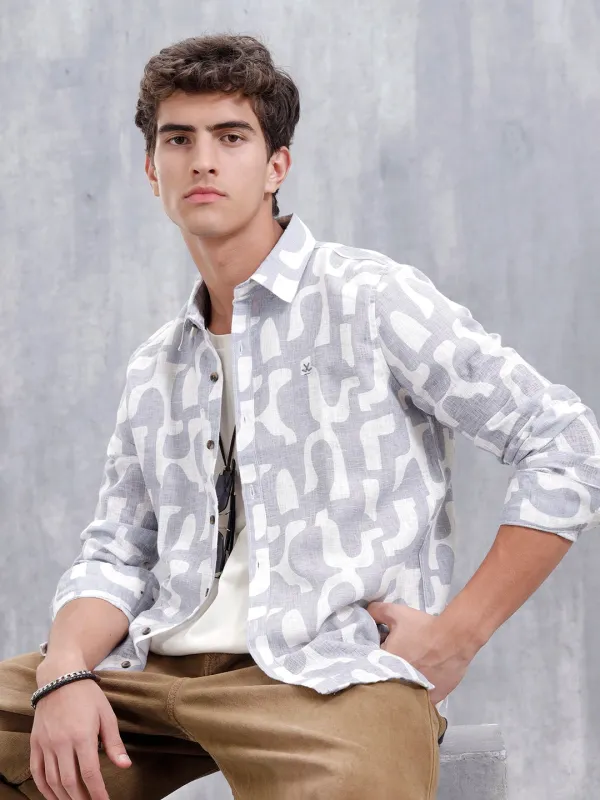 Abstract Aop Printed Regular Fit Shirt | Grey sold by Wrogn