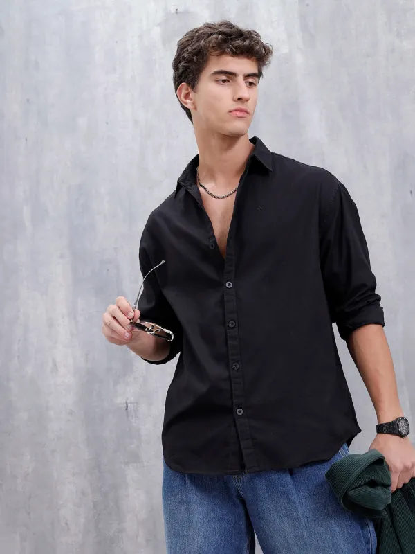 Solid Oversized Casual Shirt | Black sold by Wrogn