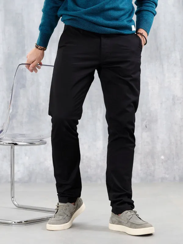 Slim Fit Casual Trousers | Black sold by Wrogn