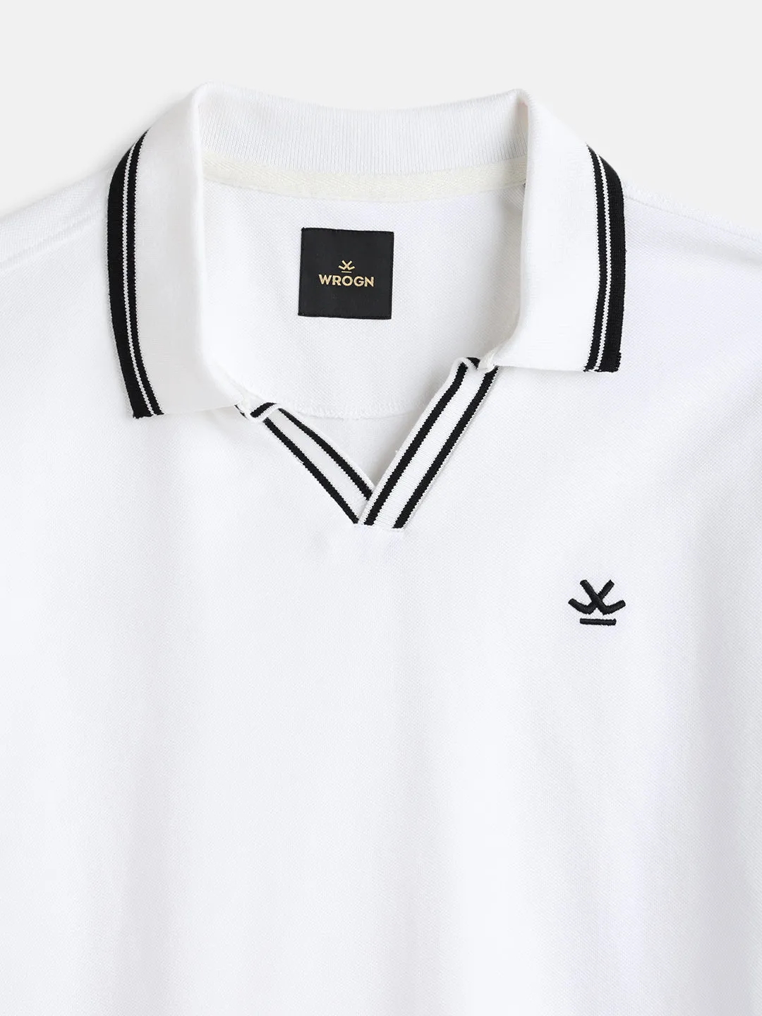 Slim Fit 100% Cotton Johnny Collar Polo With Contrast Tipping | White sold by Wrogn product image thumbnail 3