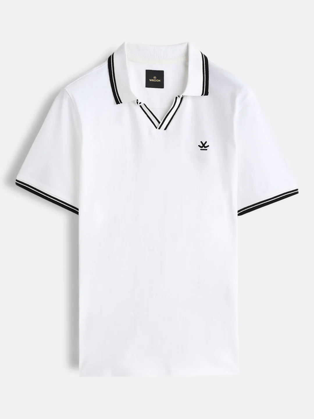 Slim Fit 100% Cotton Johnny Collar Polo With Contrast Tipping | White sold by Wrogn