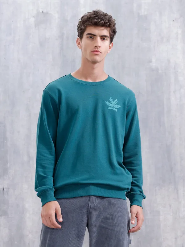 Loop Terry Cotton Brand Carrier Sweatshirt | Teal sold by Wrogn