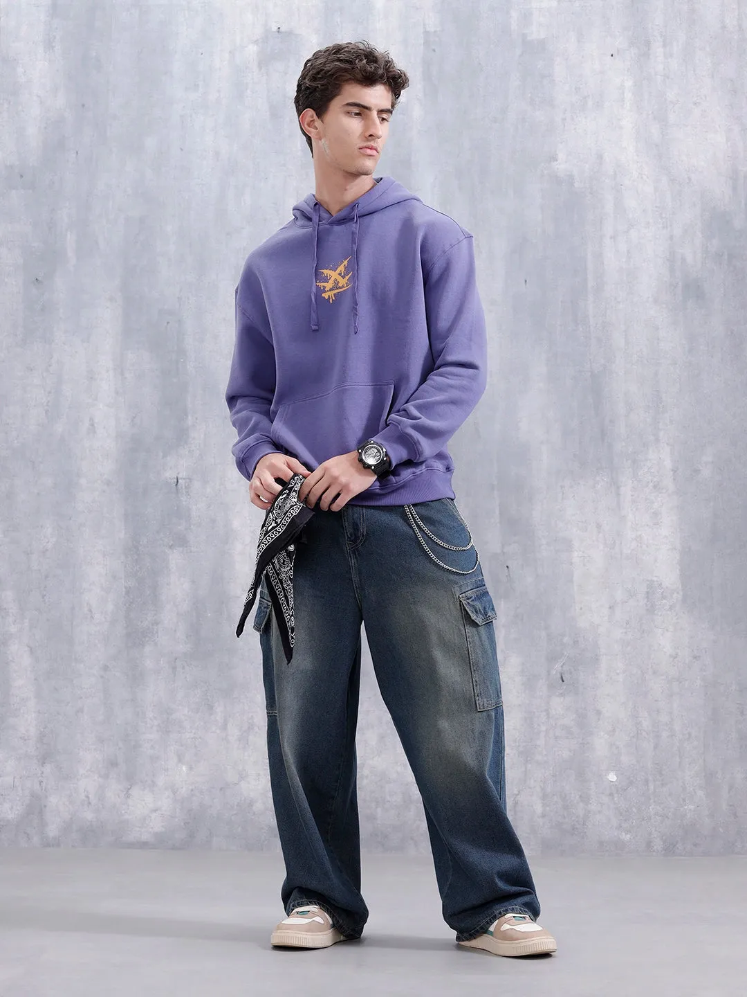 Graffiti Patch Oversized Brushed Fleece Hoodie | Purple sold by Wrogn product image thumbnail 2