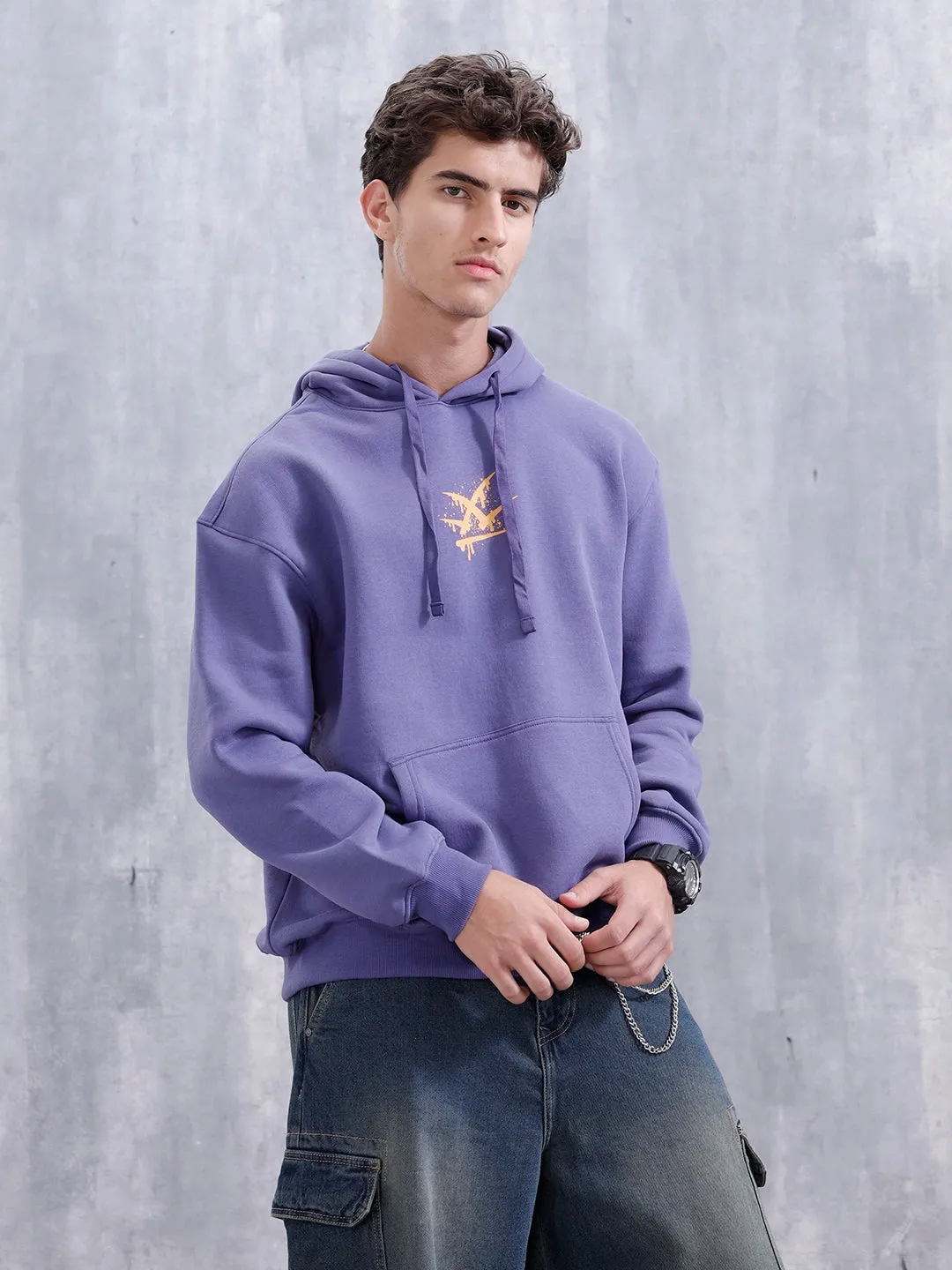 Graffiti Patch Oversized Brushed Fleece Hoodie | Purple sold by Wrogn product image thumbnail 4