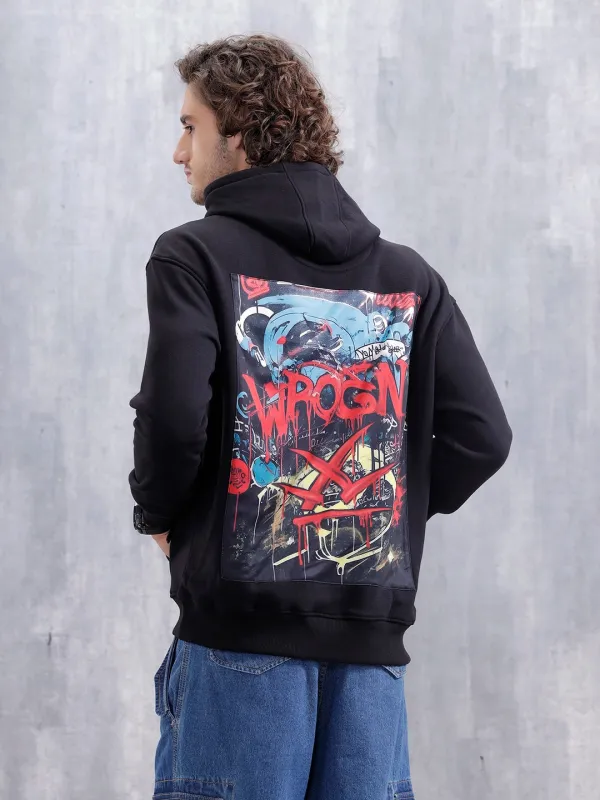 Graffiti Patch Oversized Brushed Fleece Hoodie | Black sold by Wrogn