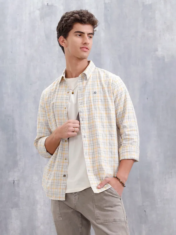 Men Checkered Pattern Slim Fit Shirt  | Beige sold by Wrogn