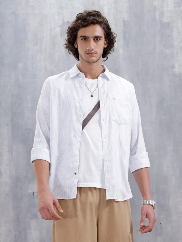 Men's Casual Striped Pattern Shirt | Light Blue sold by Wrogn