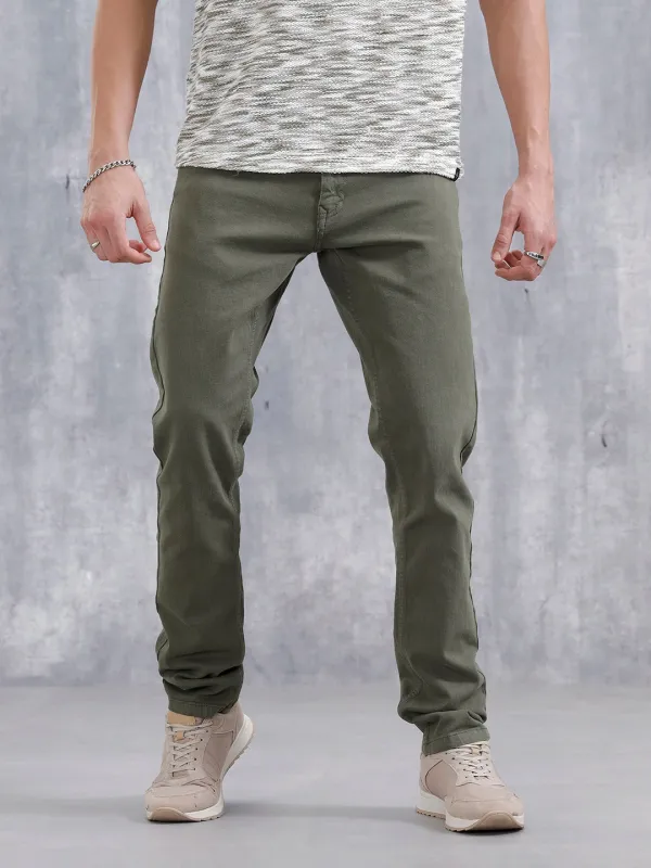 Slim Fit Colored Jeans | Olive sold by Wrogn