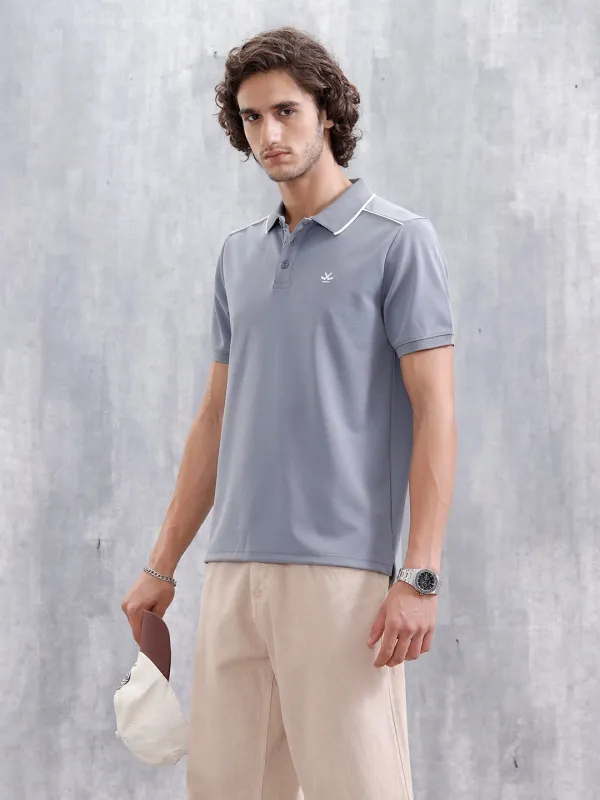 Polo T-Shirt With Contrast Trim Details | Grey made by Wrogn