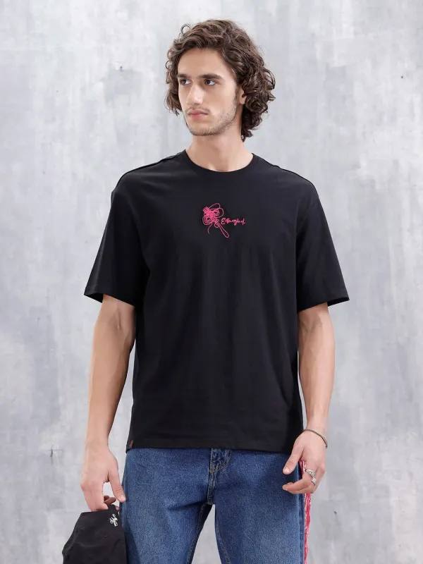 Men's Casual Embroidered Oversized Fit T-Shirt | Black made by Wrogn