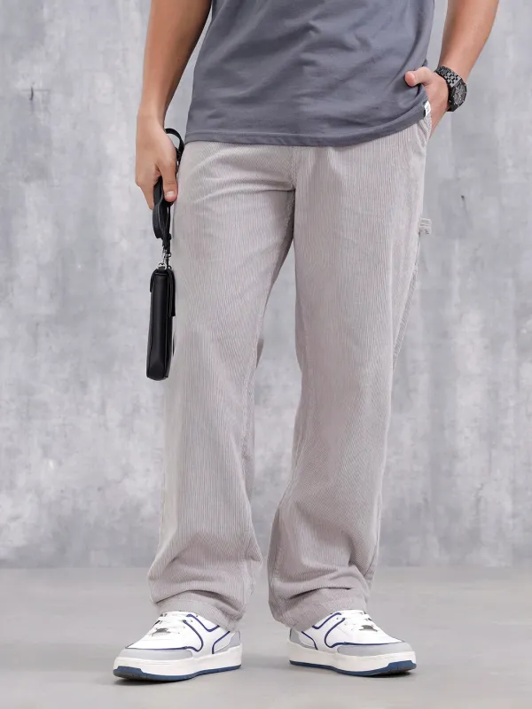 Men Loose Fit Corduroy Trousers | Grey sold by Wrogn