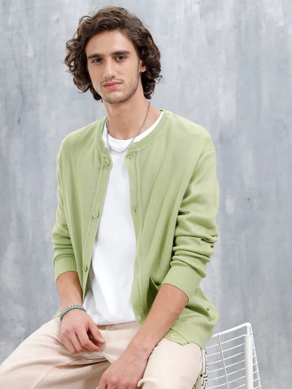 Pastel Comfort Fit Cardigan Sweater | Light Green sold by Wrogn