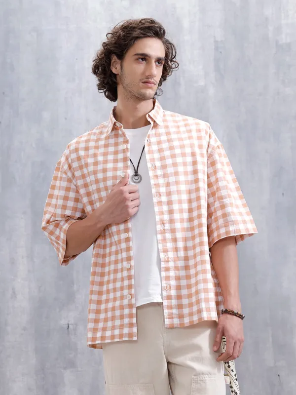 Men’s Casual Oversized Plus Fit Checked Shirt | Orange sold by Wrogn