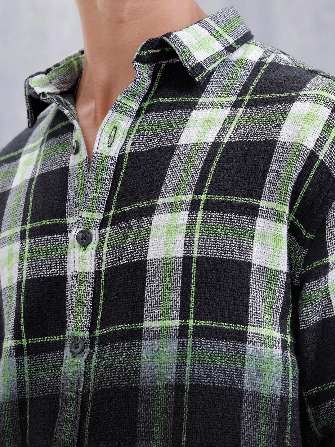 Men Checkered Pattern Oversized Fit Shirt | Black sold by Wrogn product image thumbnail 5