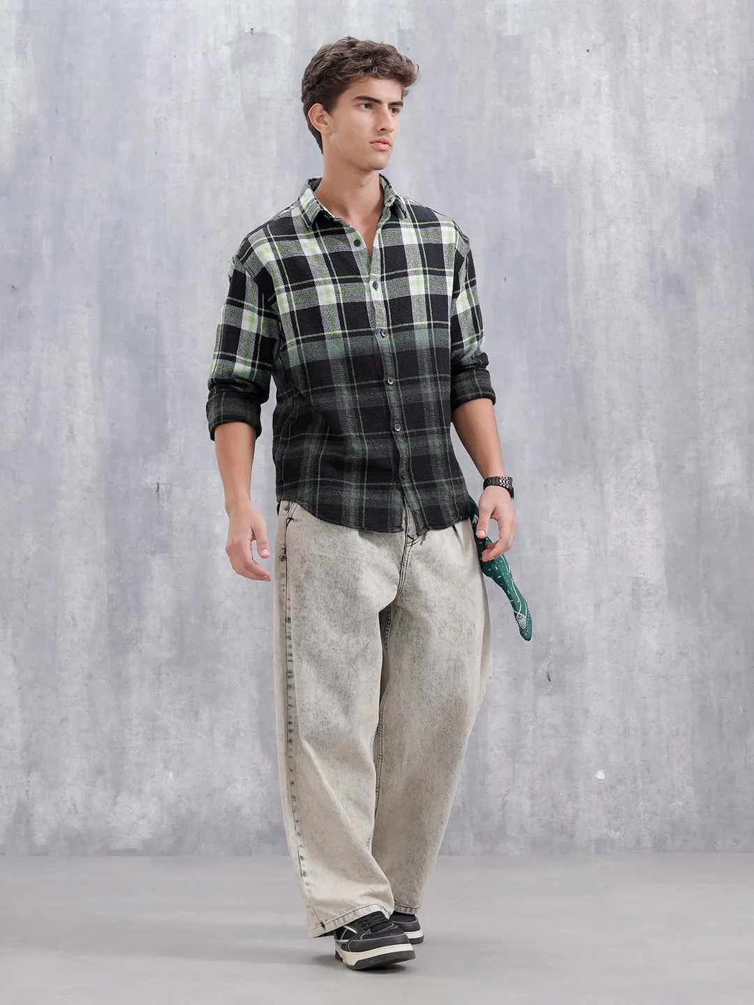 Men Checkered Pattern Oversized Fit Shirt | Black sold by Wrogn product image thumbnail 2