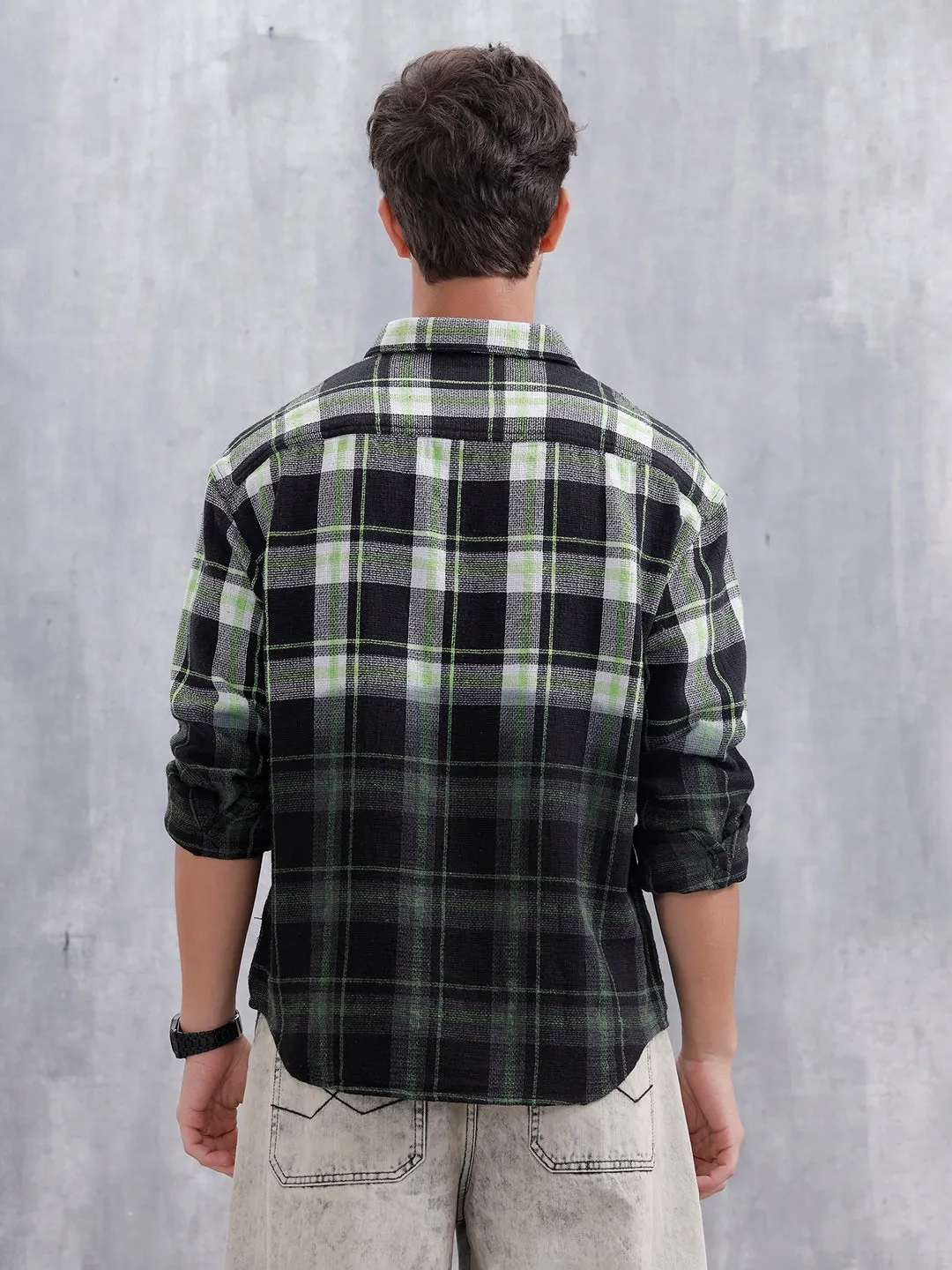 Men Checkered Pattern Oversized Fit Shirt | Black sold by Wrogn product image thumbnail 3