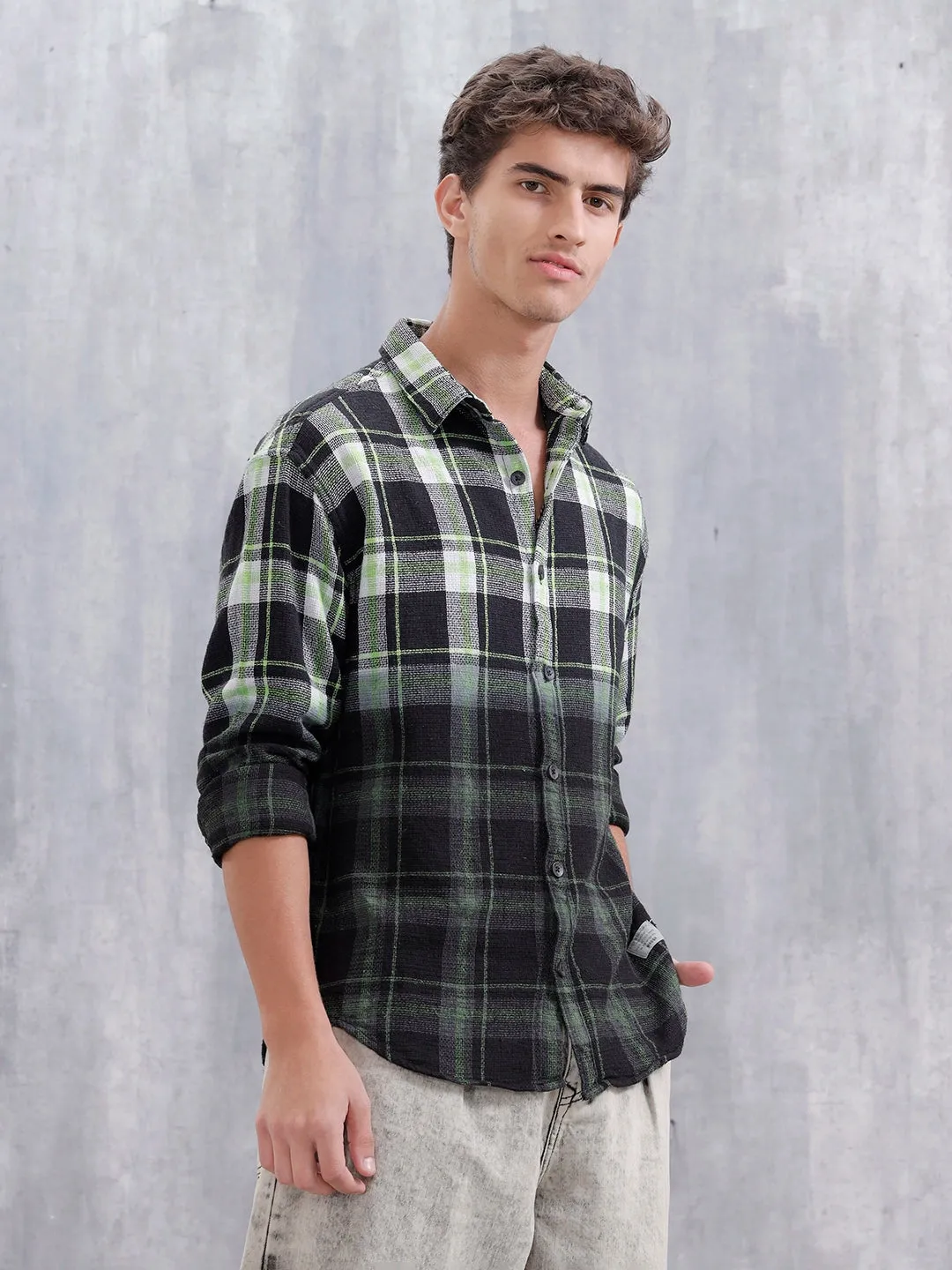 Men Checkered Pattern Oversized Fit Shirt | Black sold by Wrogn product image thumbnail 4