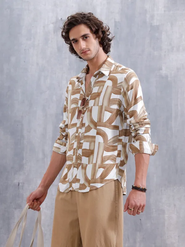 Abstract Aop Printed Regular Fit Shirt | Yellow sold by Wrogn