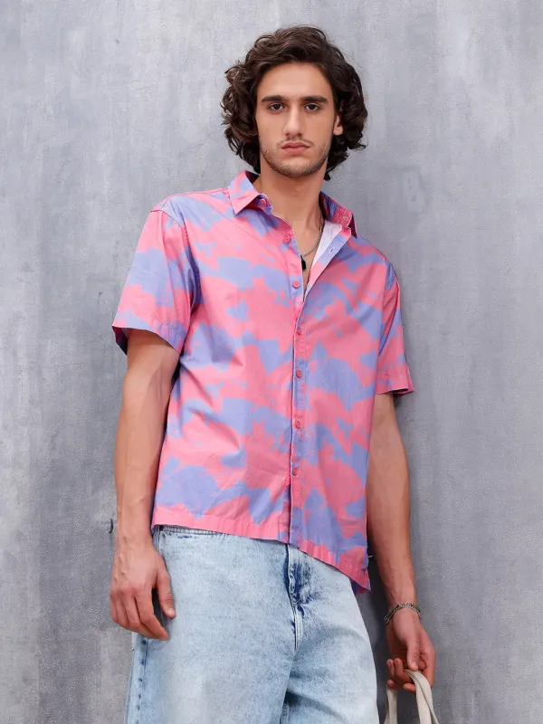 Abstract Aop Printed Comfort Fit Spread Collar Shirt | Pink sold by Wrogn