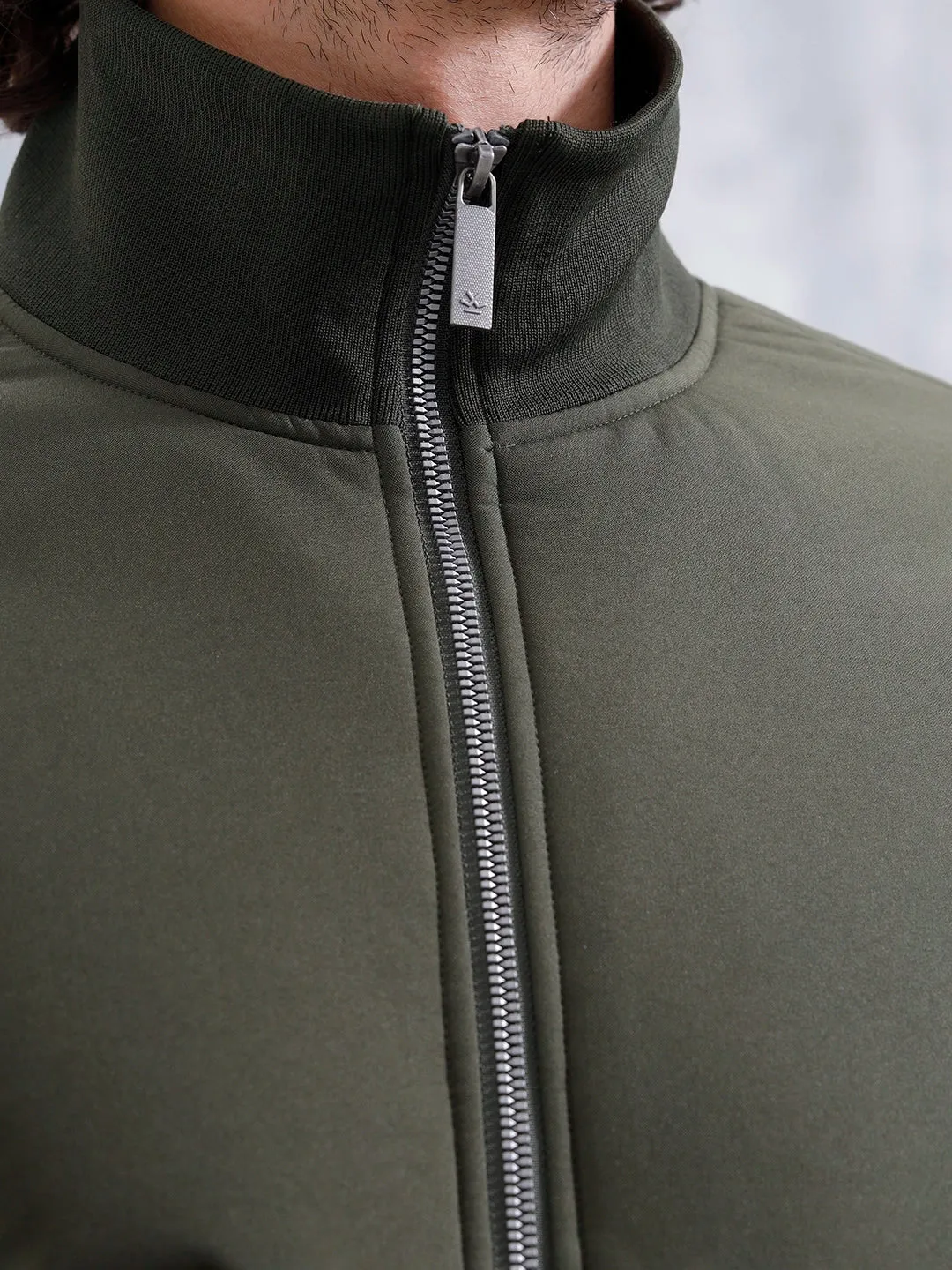 Solid Casual Slim Fit Bomber Jacket | Olive sold by Wrogn product image thumbnail 5