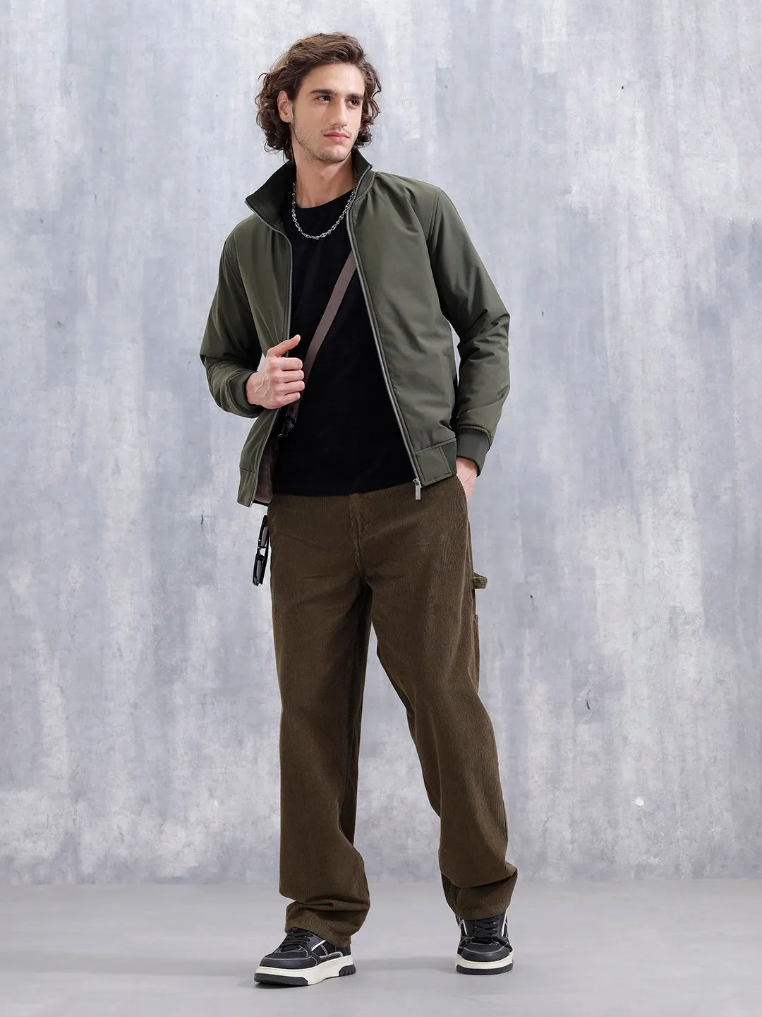Solid Casual Slim Fit Bomber Jacket | Olive sold by Wrogn product image thumbnail 2