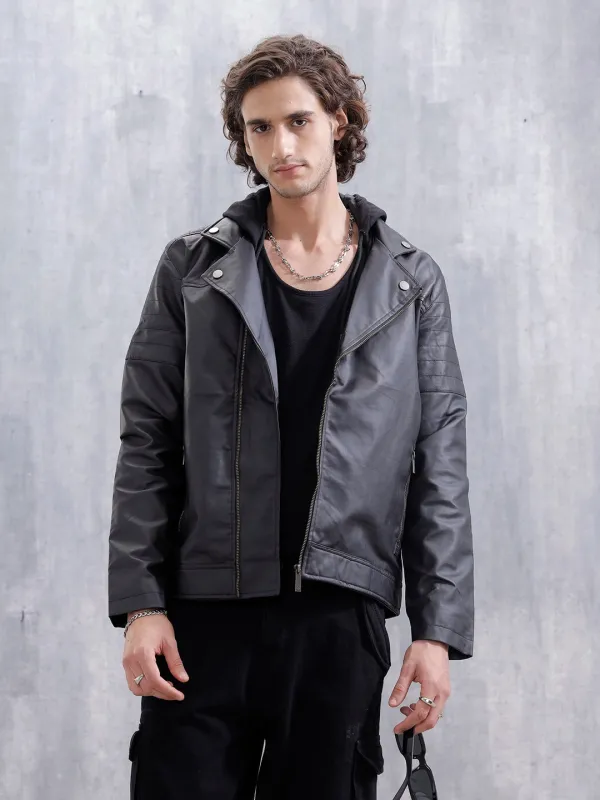 Men’s Black Slim Fit Biker Jacket | Black sold by Wrogn