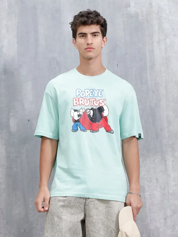 Casual Men’s Oversized Fit T-Shirt Featuring Popeye | Light Green sold by Wrogn