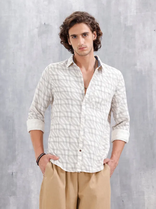 Textured Printed Slim Fit Shirt | Off White sold by Wrogn