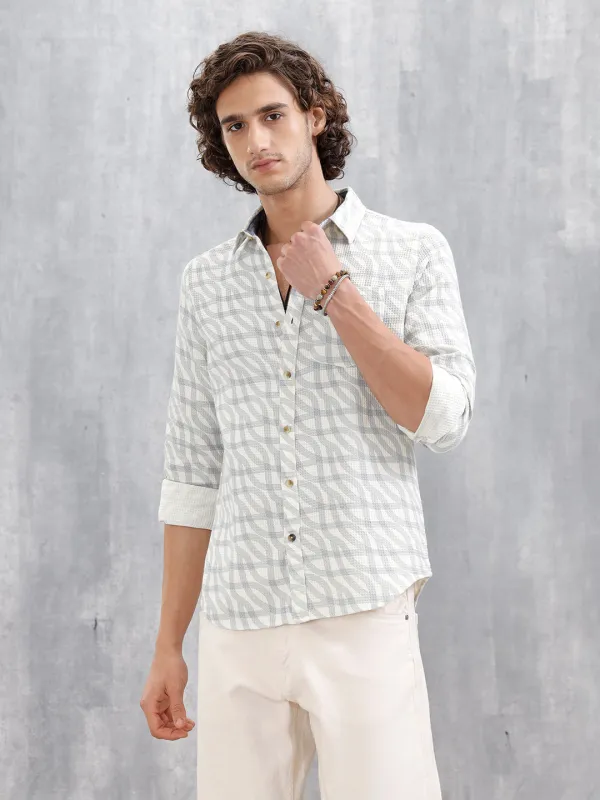 Textured Printed Slim Fit Shirt | Light Blue sold by Wrogn