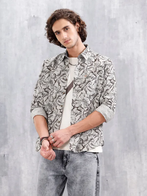 Floral Printed Slim Fit Shirt | Grey sold by Wrogn