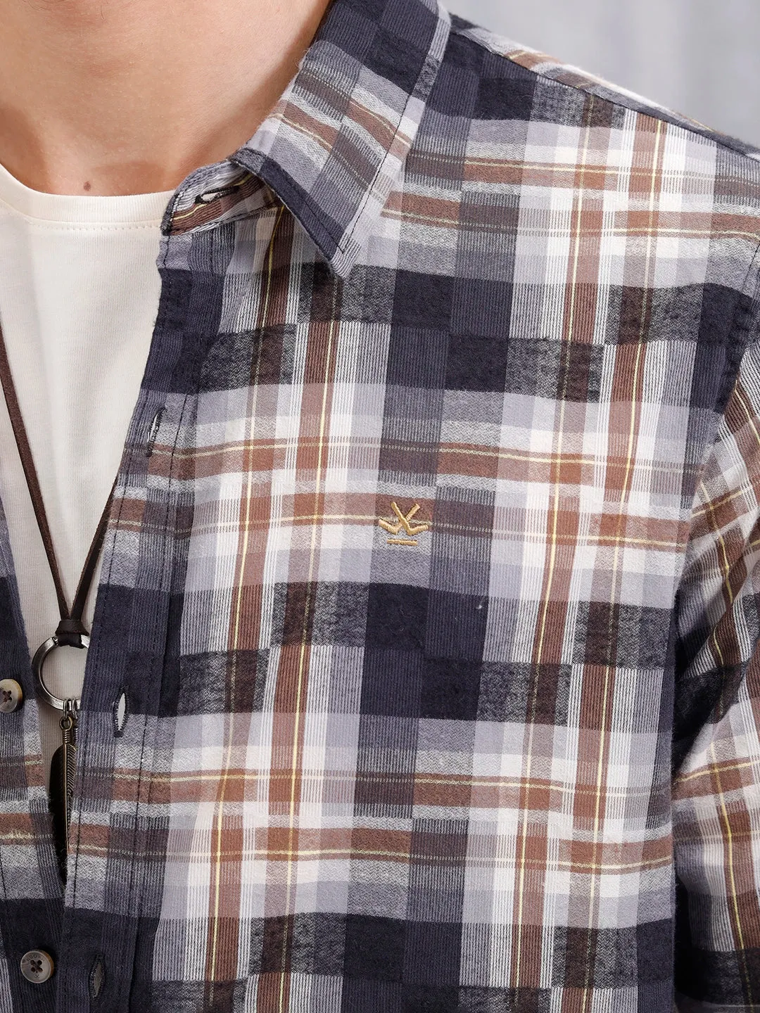 Patchwork Multi-Weave Check Slim Fit Shirt | Black sold by Wrogn product image thumbnail 5