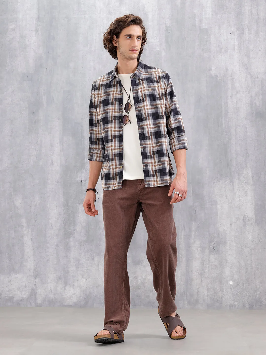 Patchwork Multi-Weave Check Slim Fit Shirt | Black sold by Wrogn product image thumbnail 2