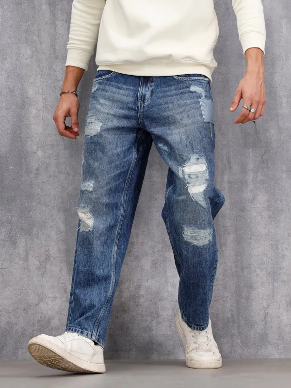 Distressed Loose Fit Jeans | Med Stone sold by Wrogn
