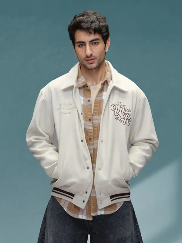 Varsity-Inspired Comfort Fit Tweed Jacket | Off White sold by Wrogn