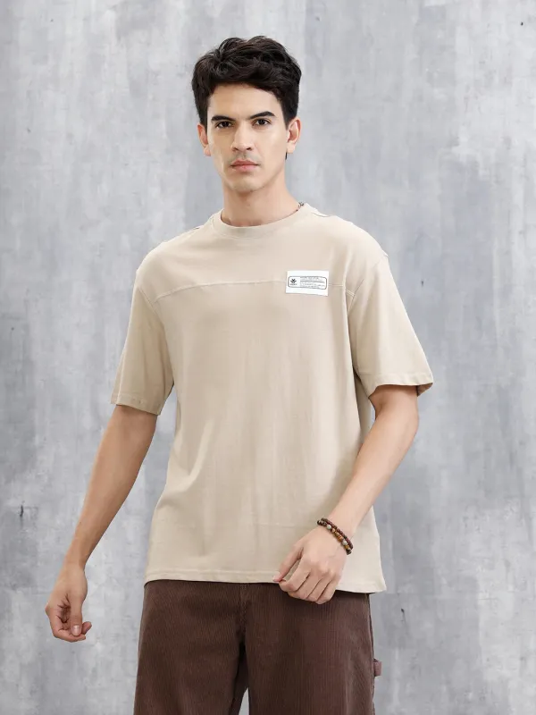 Solid Patch Detail T-Shirt | Khaki sold by Wrogn