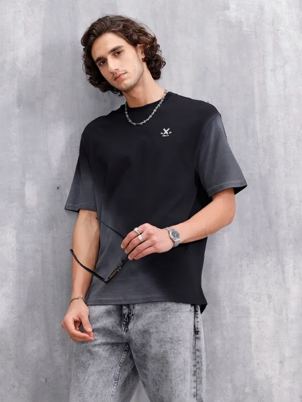 Washed Oversized Crew Neck T-shirt With Print | Black sold by Wrogn