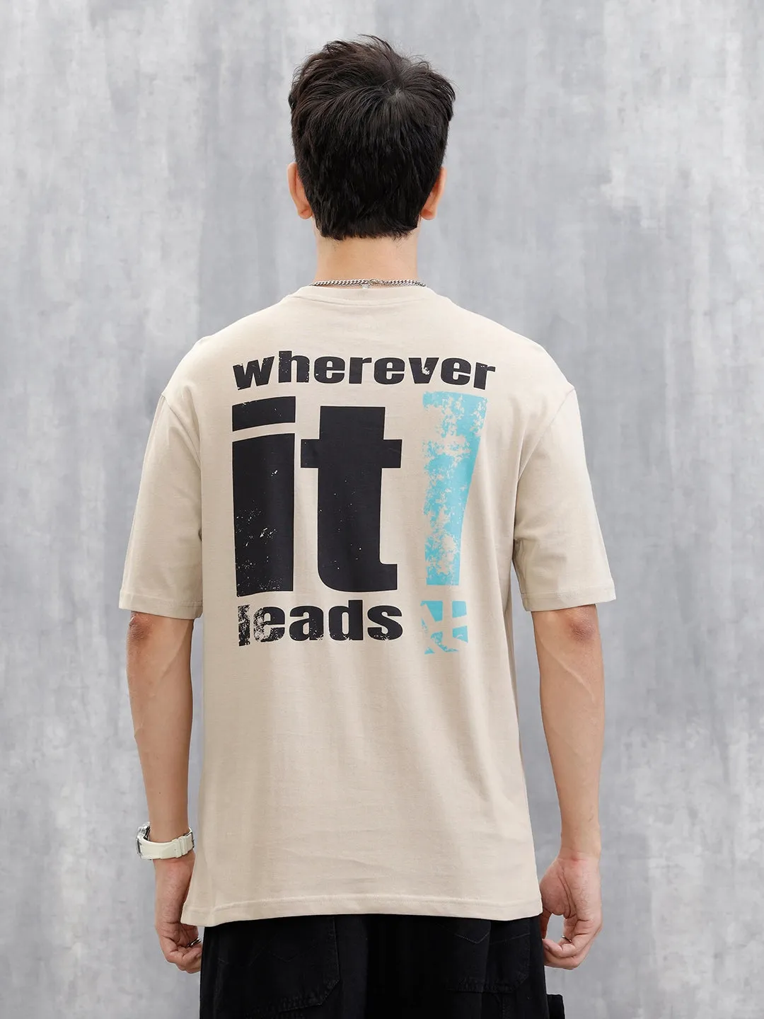 Back Printed Oversized T-Shirt | Beige sold by Wrogn product image thumbnail 3