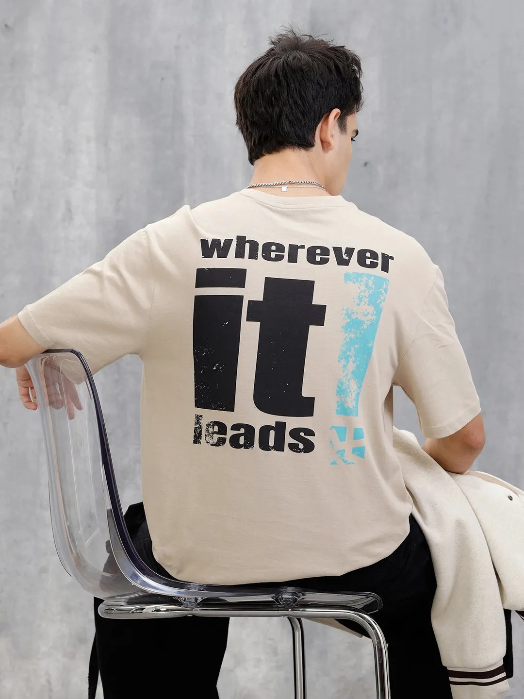 Back Printed Oversized T-Shirt | Beige sold by Wrogn