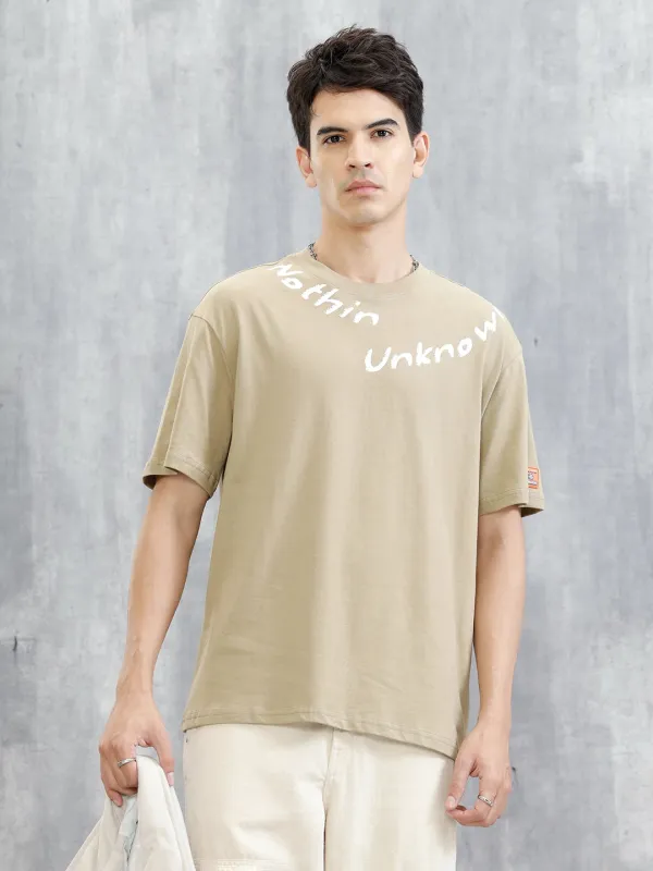 Placement Printed Oversized T-Shirt | Beige sold by Wrogn