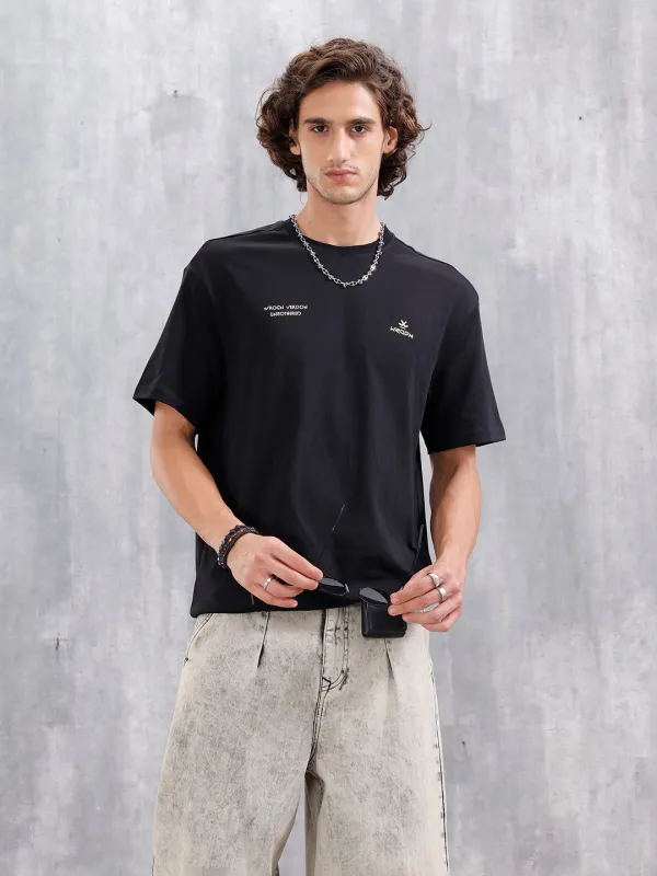 Oversized Crew Neck T-Shirt With Hd Print | Black sold by Wrogn