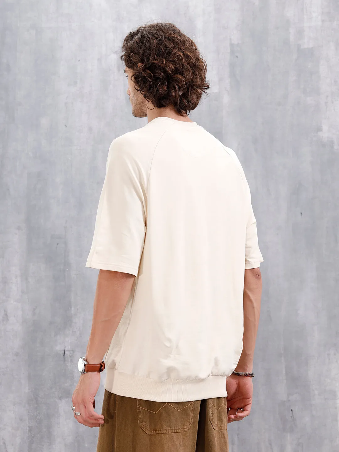 Solid Oversized Crew Neck T-shirt | Beige sold by Wrogn product image thumbnail 3