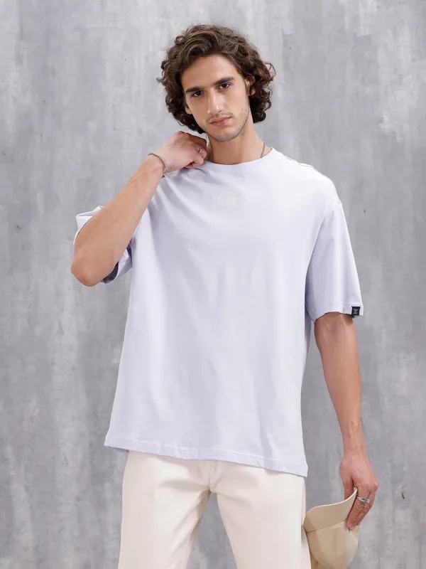 Men’s Embroidered Oversized Casual Tee | Light Purple sold by Wrogn