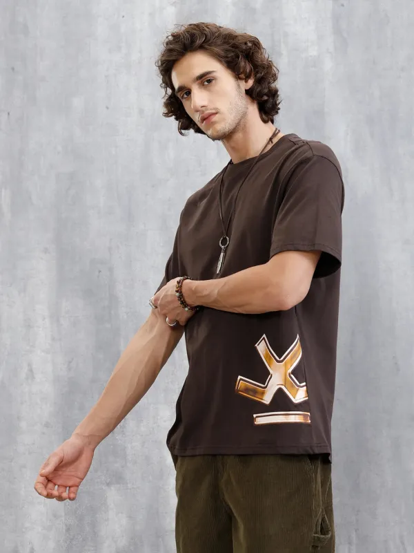 Placement Printed Oversized T-Shirt | Brown sold by Wrogn