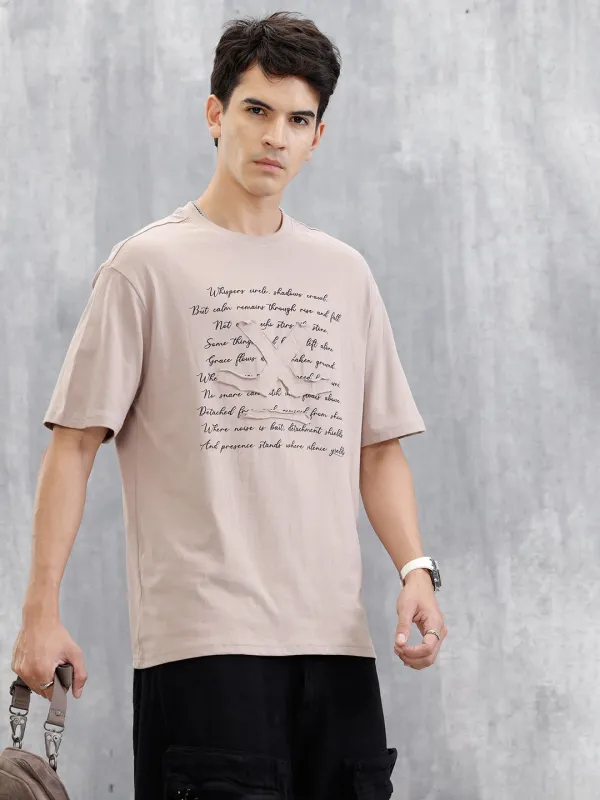 Embroidered Logo Oversized T-Shirt | Beige sold by Wrogn