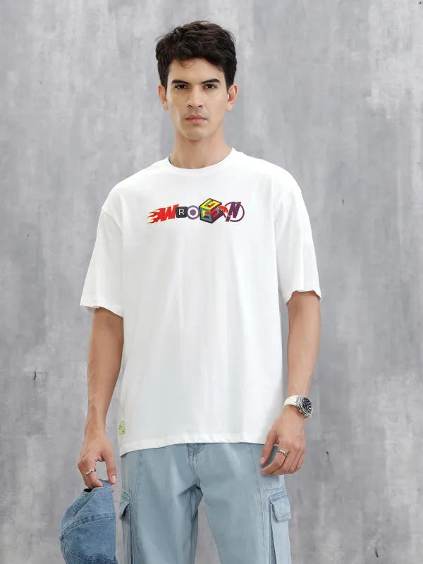 Placement Printed Oversized T-Shirt | White sold by Wrogn