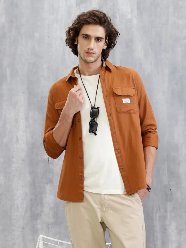 Double Pocket Overdyed Shirt | Brown sold by Wrogn