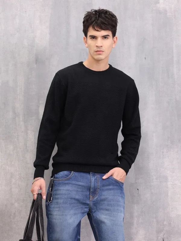 Solid Textured Pull Over | Black sold by Wrogn