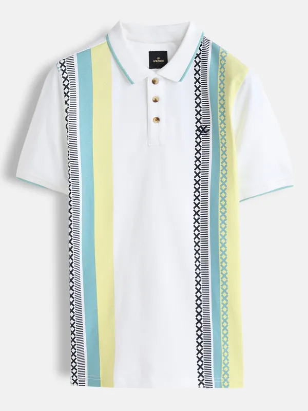 Embroidered Look Polo T-Shirt | White sold by Wrogn