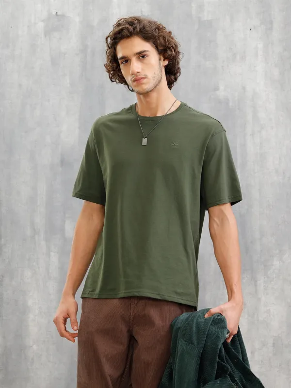Solid Oversized T-Shirt | Olive sold by Wrogn