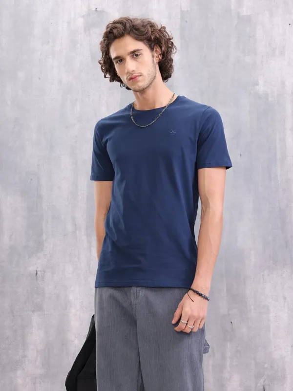 Solid Slim Fit T-Shirt  | Navy Blue sold by Wrogn